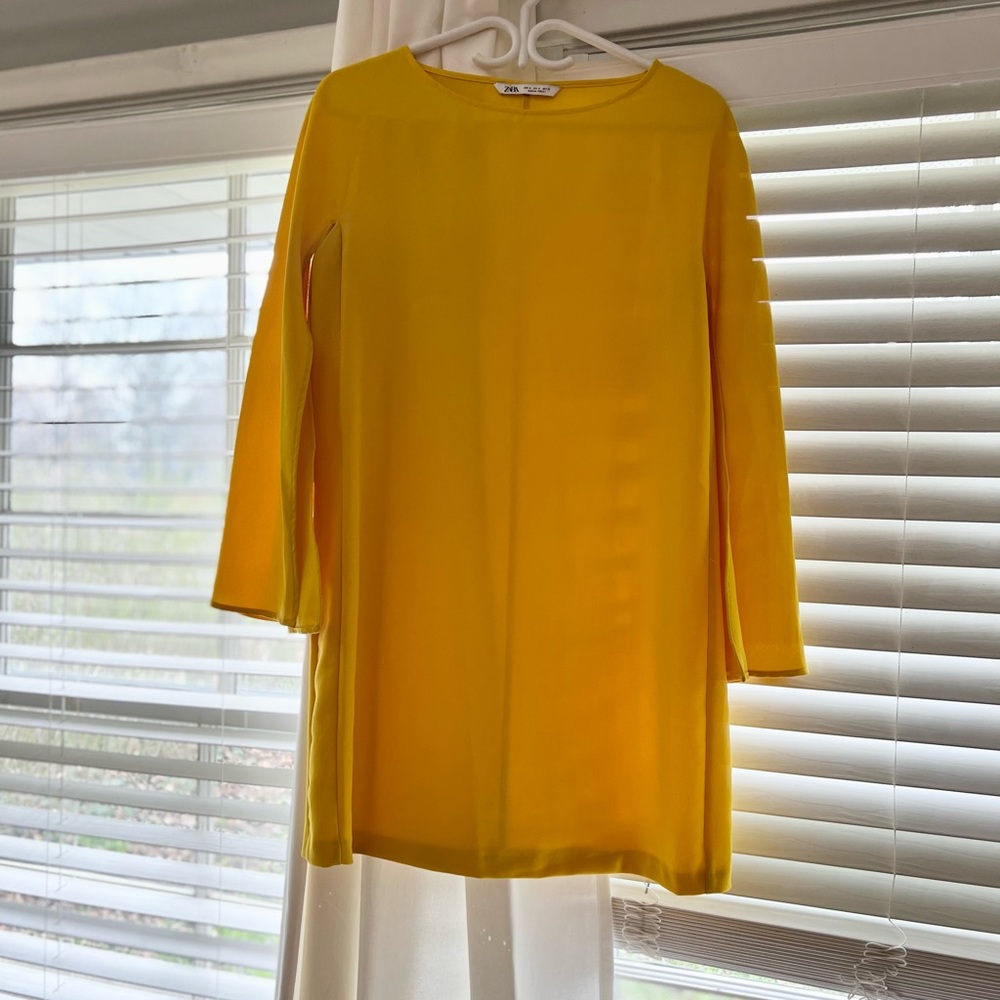 Zara sunny yellow split sleeve mini dress size medium